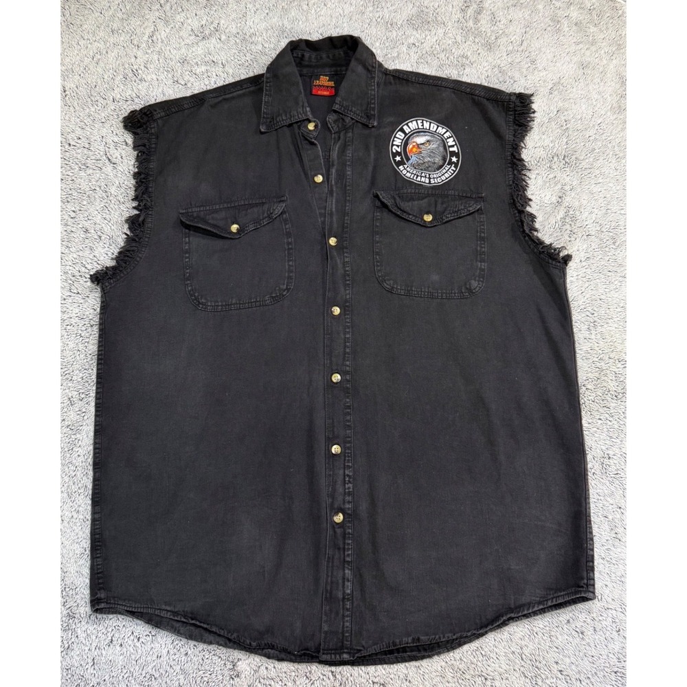 Hot Leathers Men 3XL Black 2nd Amendment Eagle Cutoff Frayed Denim Biker Shirt